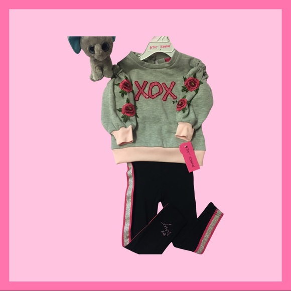 Betsey Johnson Girl’s XOX Sweater/Legging 2piece set,18m, grey/black/diff.pinks - Picture 2 of 11